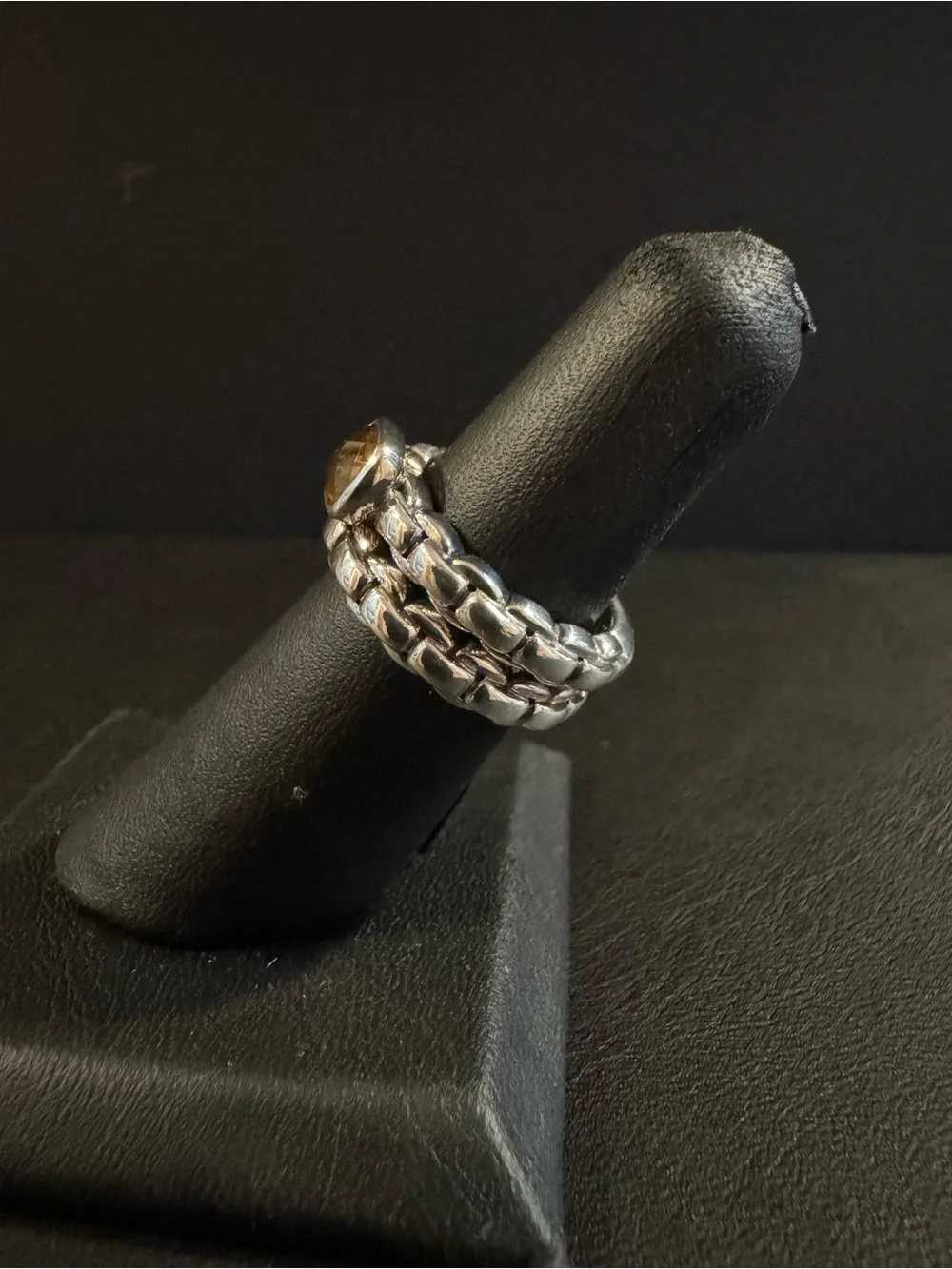 JAI Sterling Silver Stack Ring Set with Cognac Quartz Gemstone